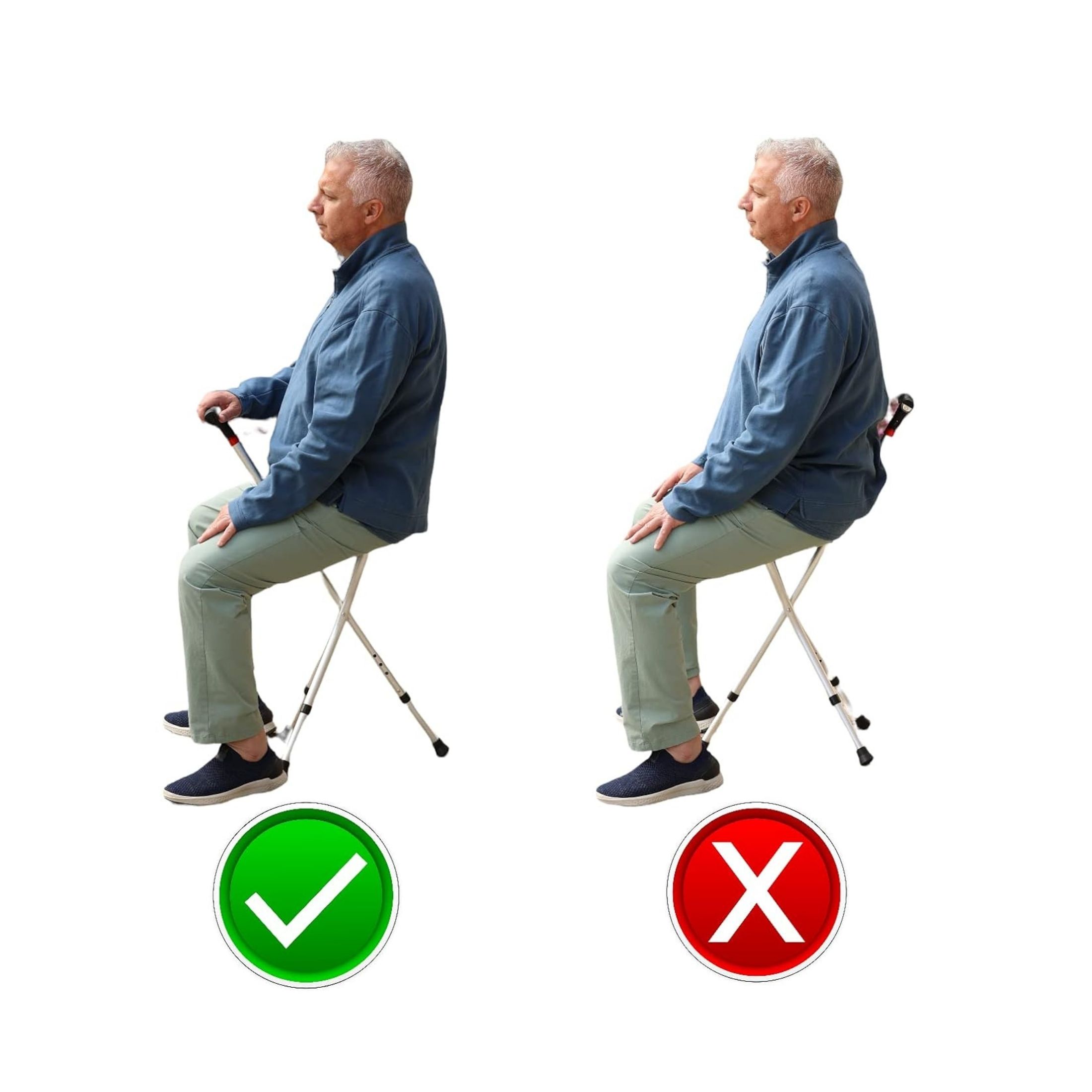 V6co Heavy Duty 5 In 1 Multi Function Seated Cane With Adjustable Height Walking Stick