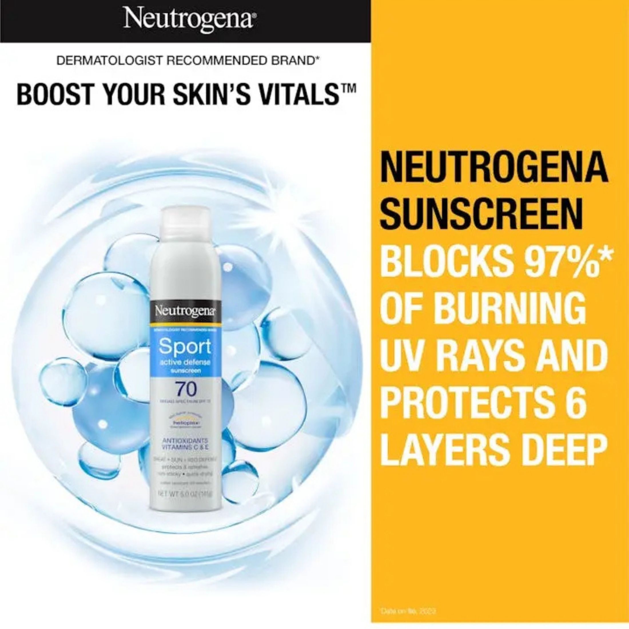Neutrogena Sport Active Defense SPF 70 Sunscreen Spray 5.0 Oz