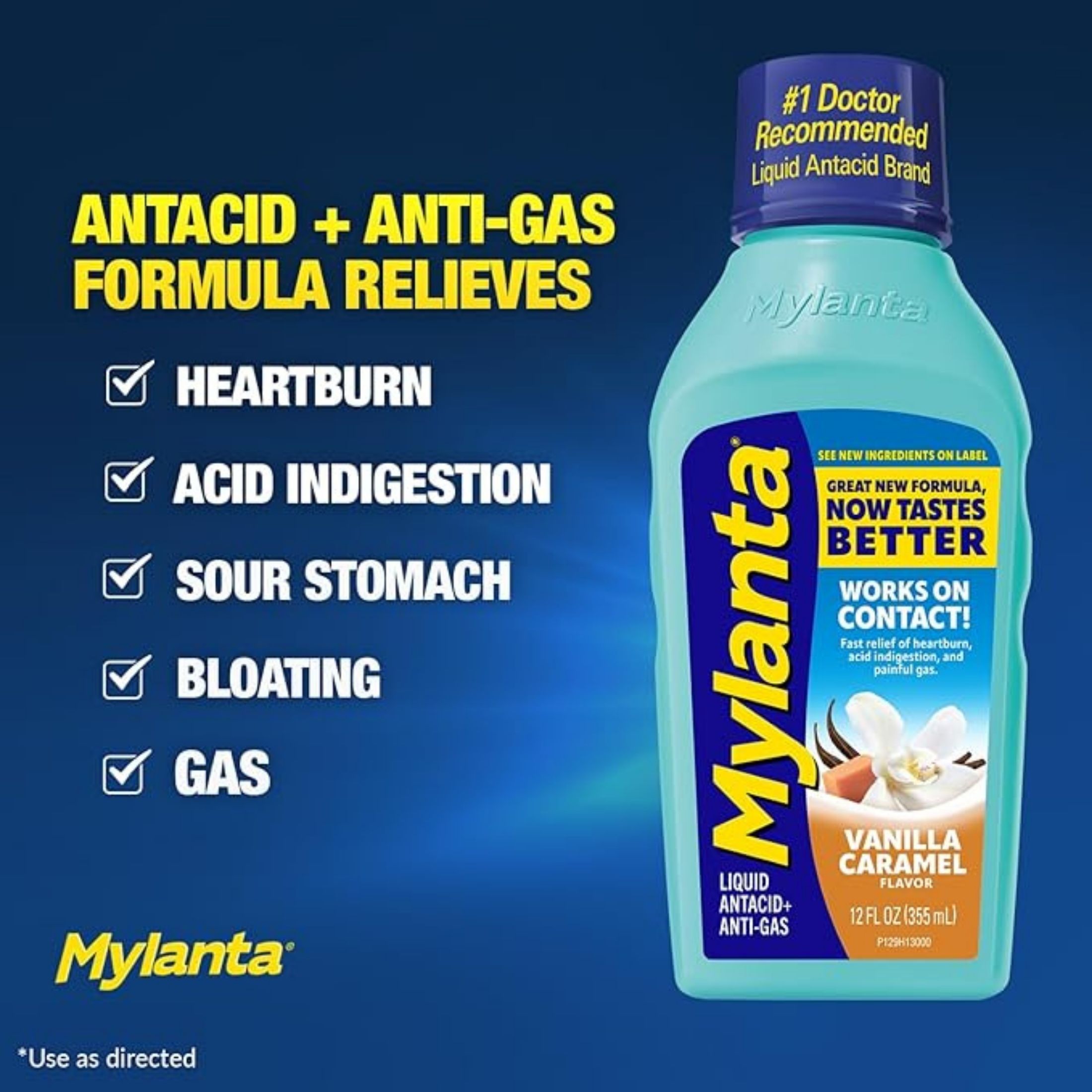 Mylanta Antacid + Anti Gas, Liquid, Vanilla Caramel Flavor 12 Fl Oz