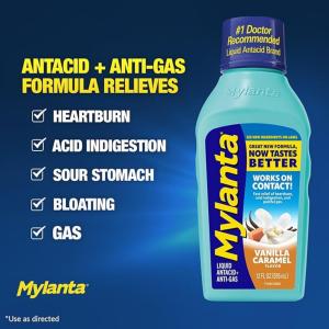 Mylanta Antacid + Anti Gas, Liquid, Vanilla Caramel Flavor 12 Fl Oz