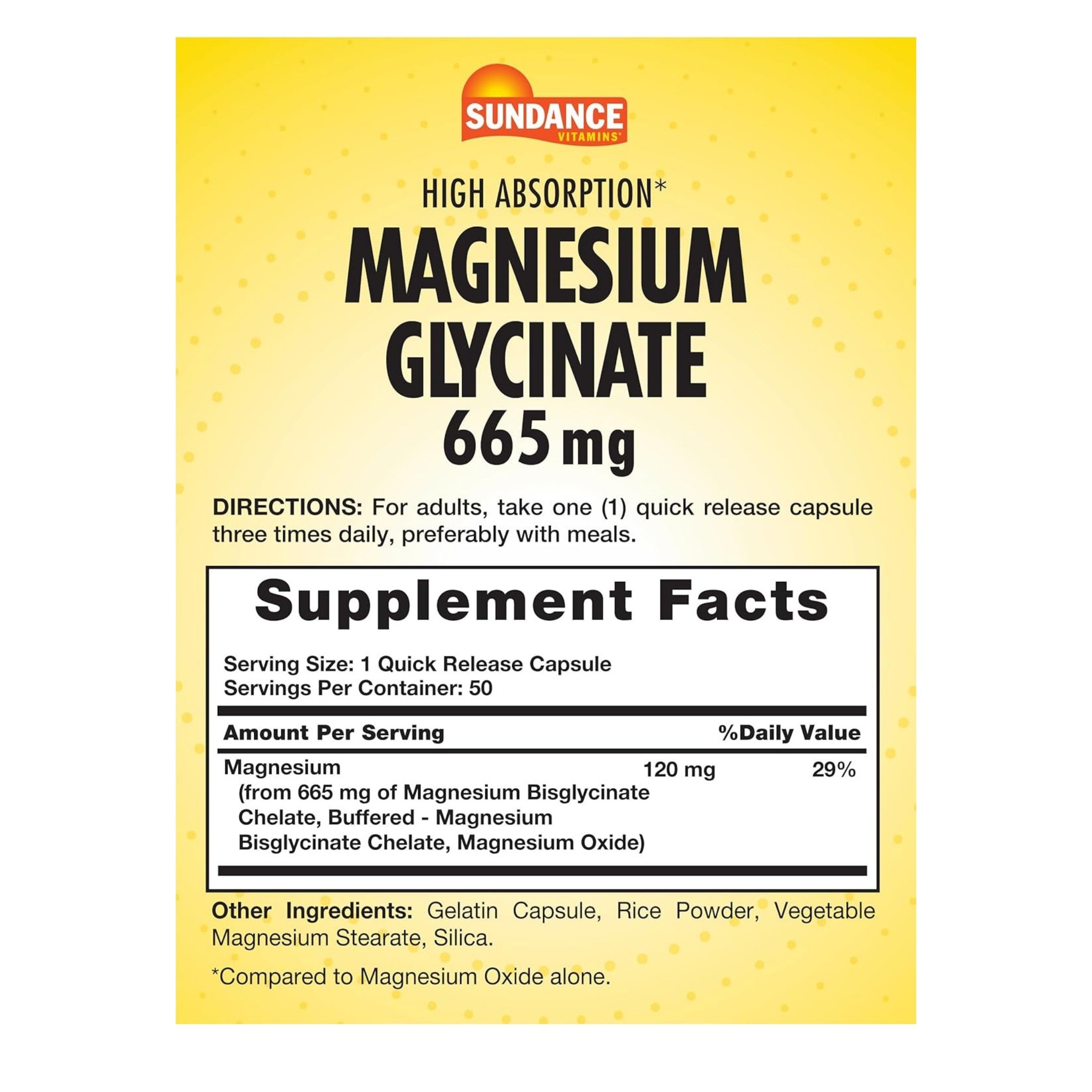 Sundance Vitamins High Absorption Magnesium Glycinate 665 Mg Quick Release Capsules