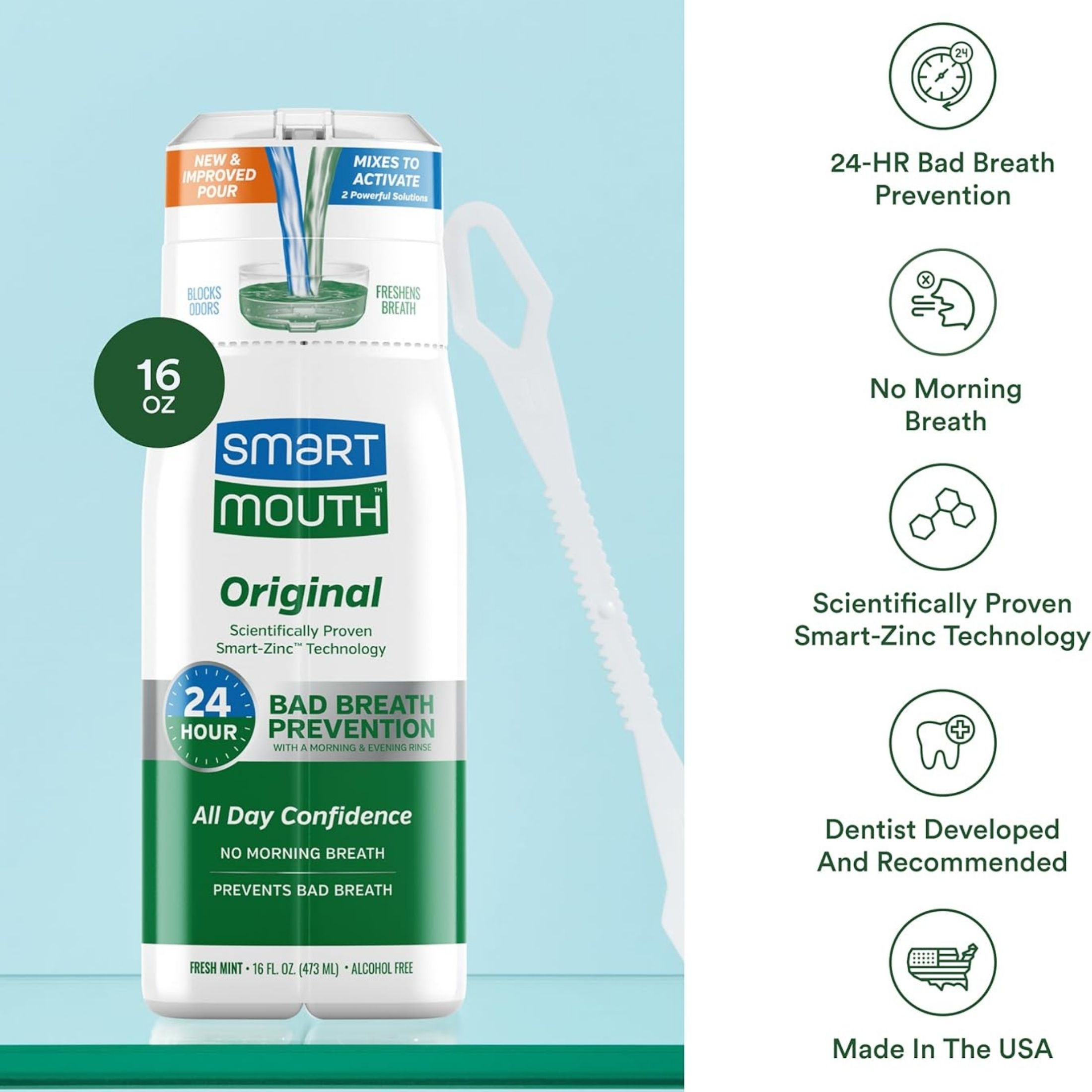 Smart Mouth Breath Rinse, Fresh Mint, Zinc Activated, Original