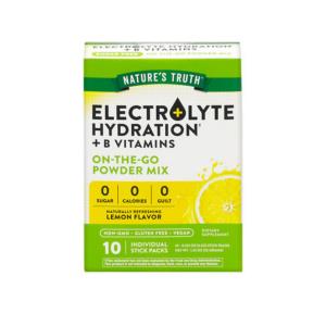 Nature's Truth Electrolyte Hydration + B Vitamins, On-The-Go Powder Mix, Lemon, 10 Individual Stick Packs 0.123 Oz (3.5 G) Each