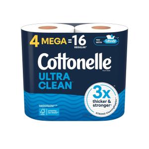 Cottonelle Ultra Clean Toilet Paper, 4 Mega Rolls