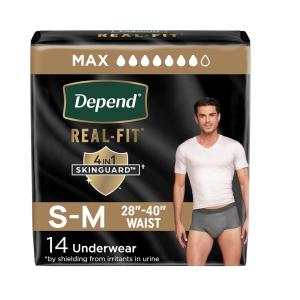 Depend Real Fit Incontinence Underwear For Men, Disposable, Maximum Absorbency, Small/Medium, Grey