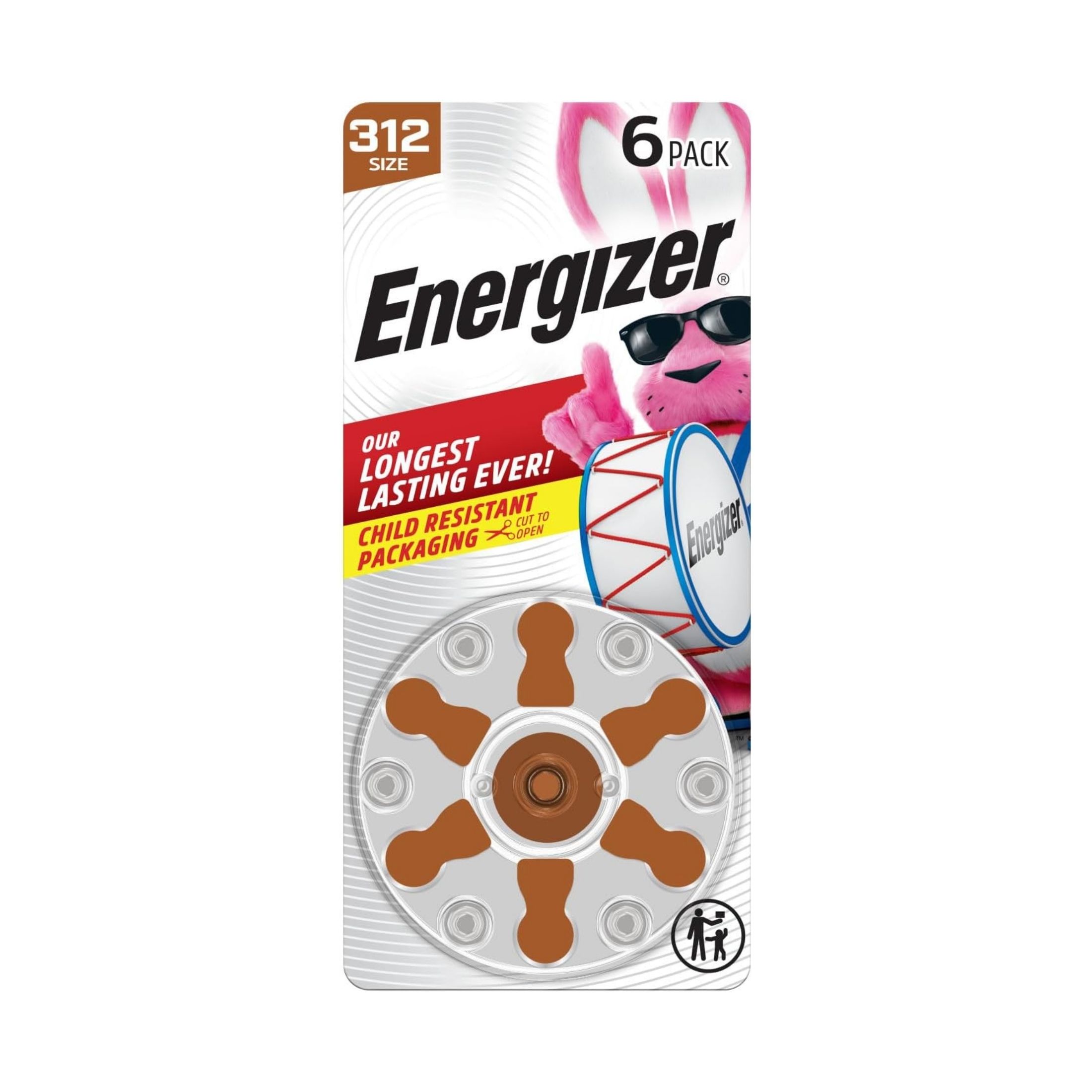 Energizer Hearing Aid Batteries, Zinc Air, 312 Size