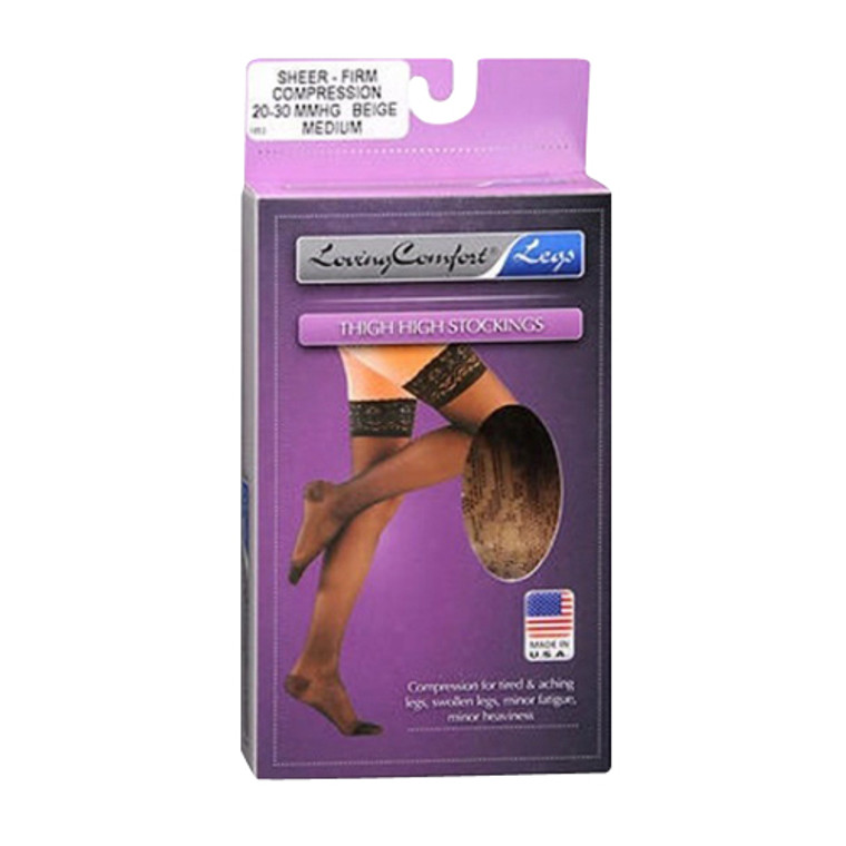 Loving Comfort Thigh High Stockings Sheer, Firm, Beige, Medium - 1ct