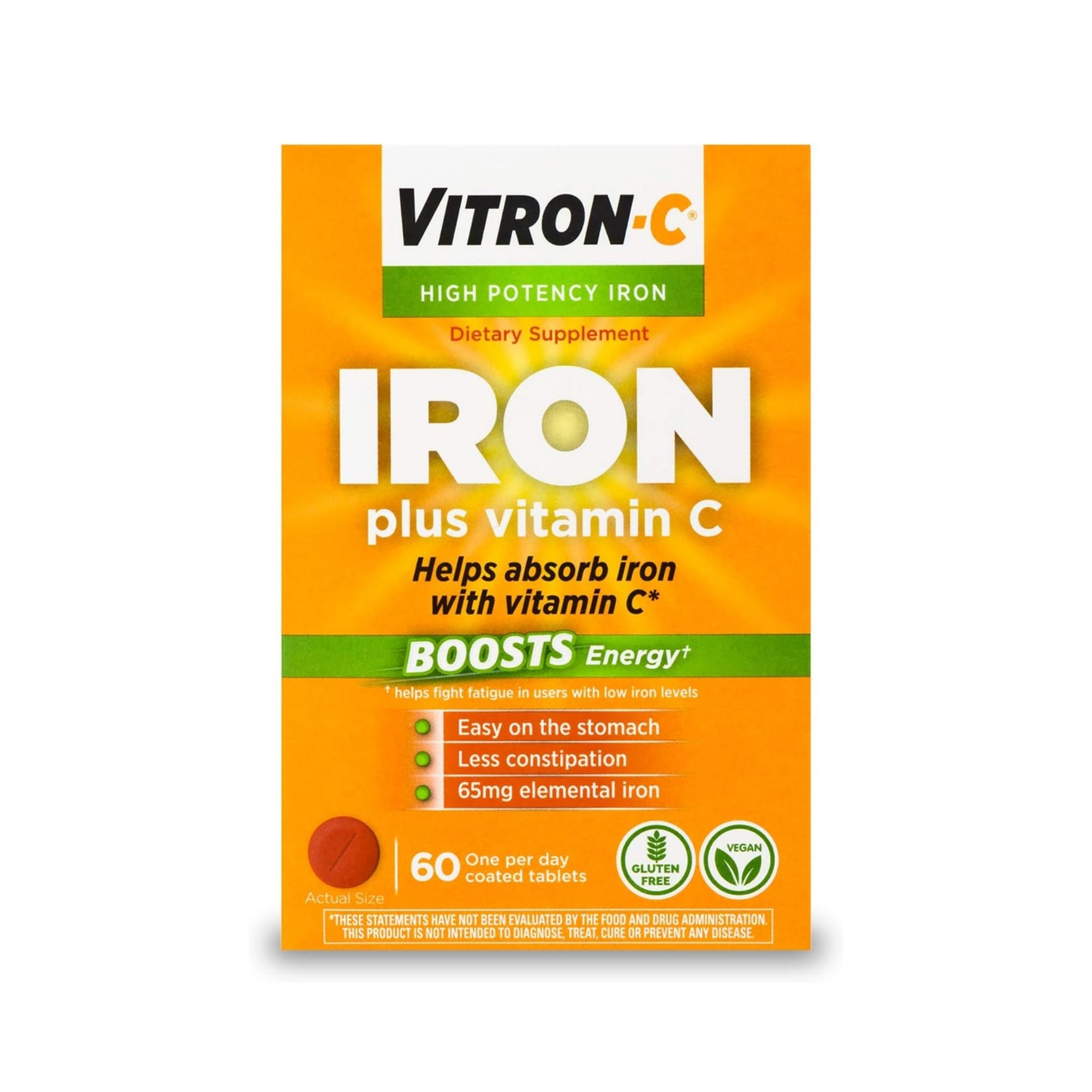 Vitron-C High Potency Iron Supplement, Immune Support, 125mg Vitamin 60 Count