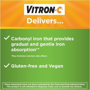 Vitron-C High Potency Iron Supplement, Immune Support, 125mg Vitamin 60 Count