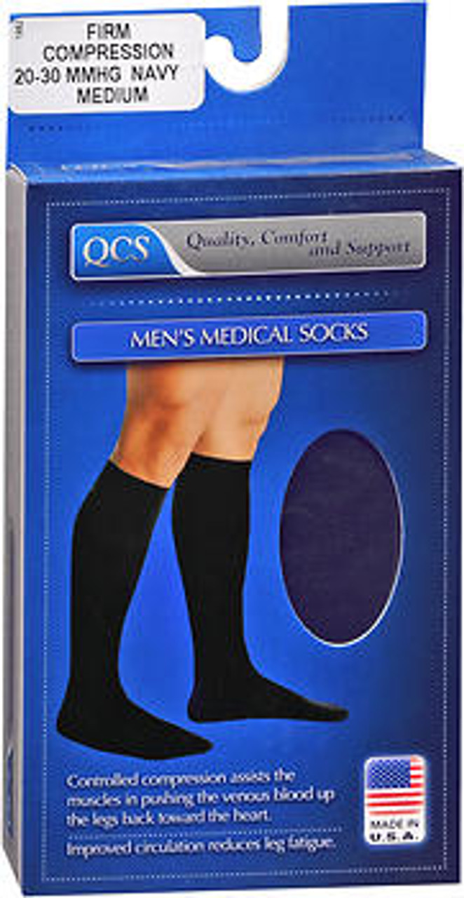 QCS Men's Medical Legwear Socks Firm, Navy Medium - 1 Pr