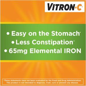 Vitron-C High Potency Iron Supplement, Immune Support, 125mg Vitamin 60 Count