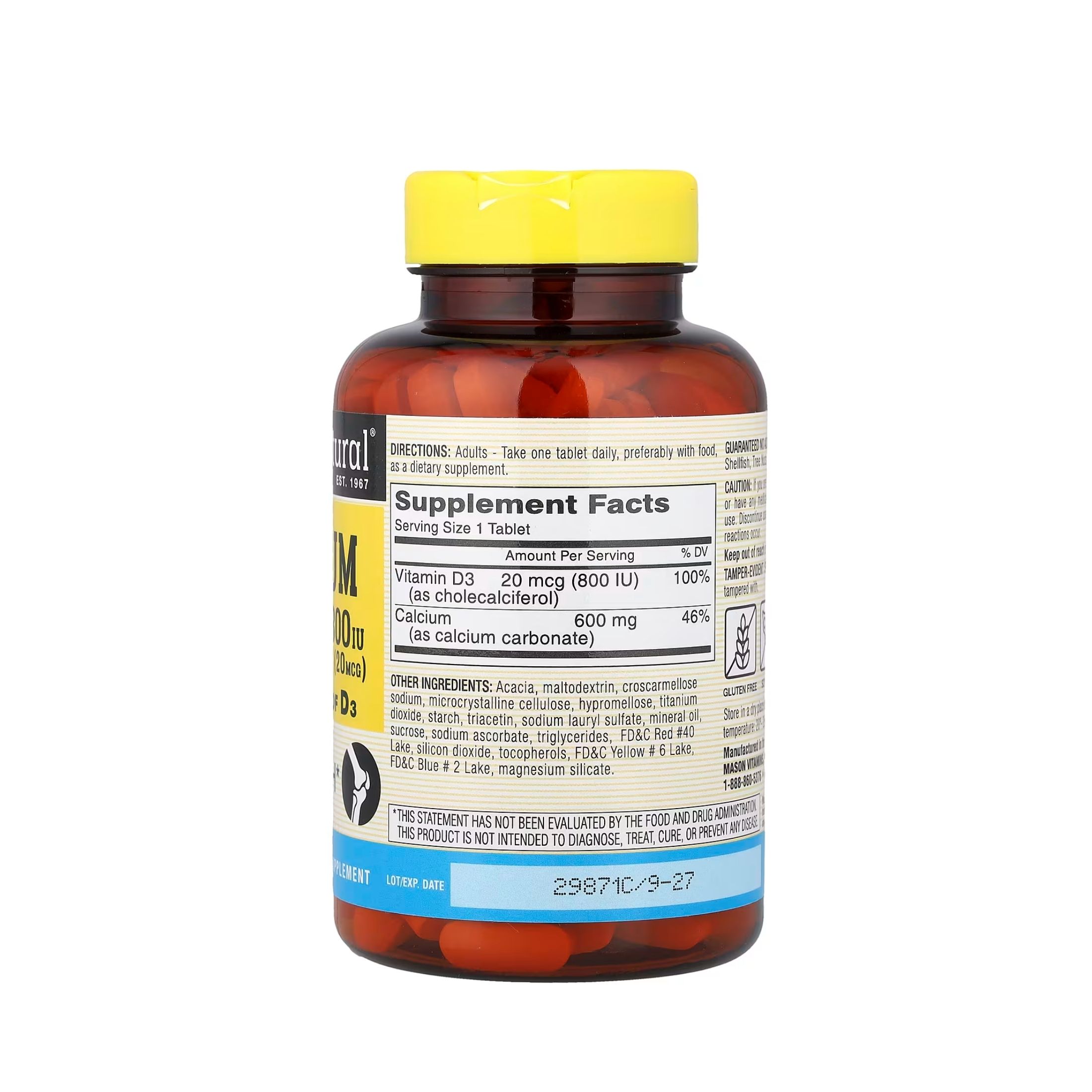 Mason Natural Calcium And D3 Higher Levels Supports Bone Health 100 Tablets