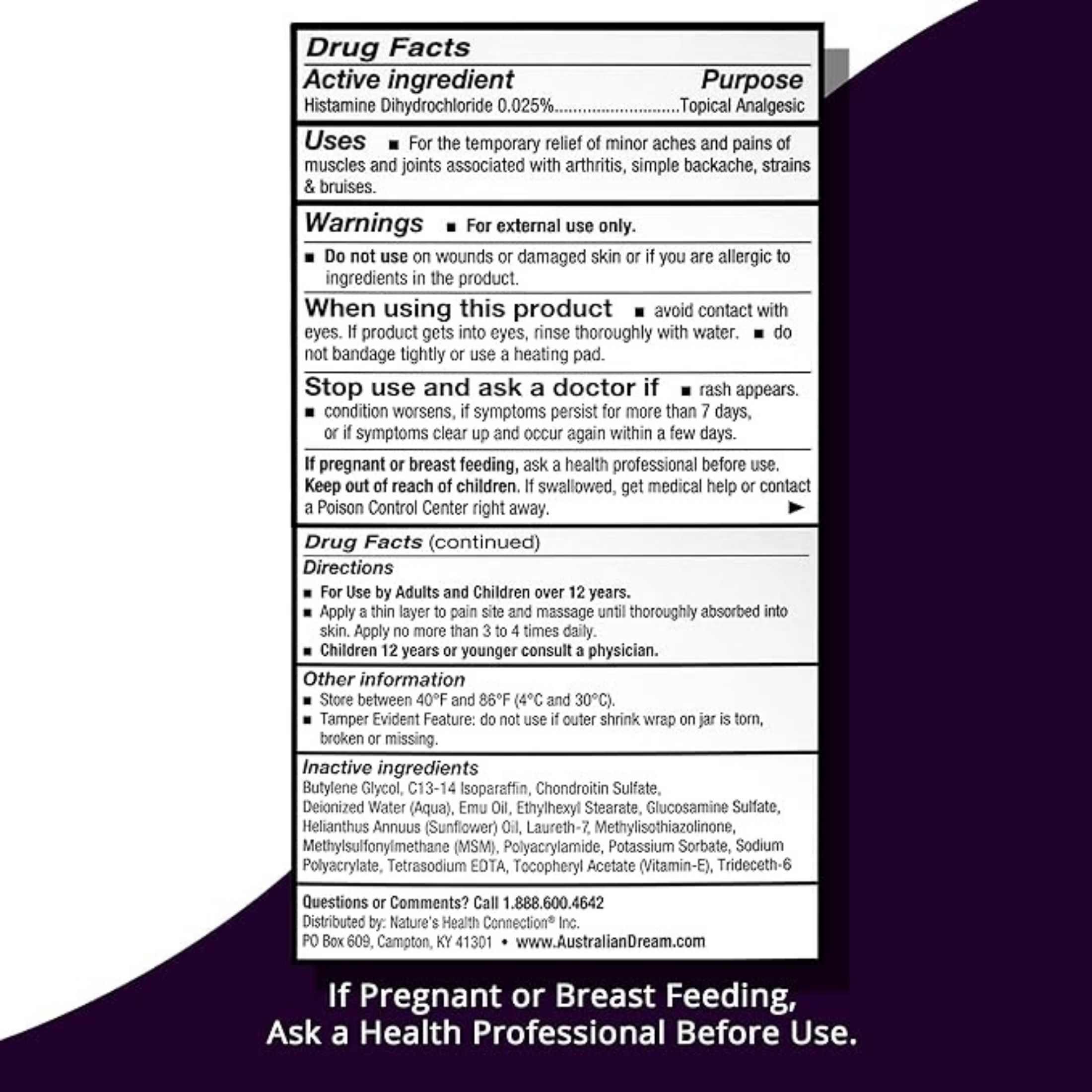 Australian Dream Pain Relief Cream, Arthritis, 4 Oz