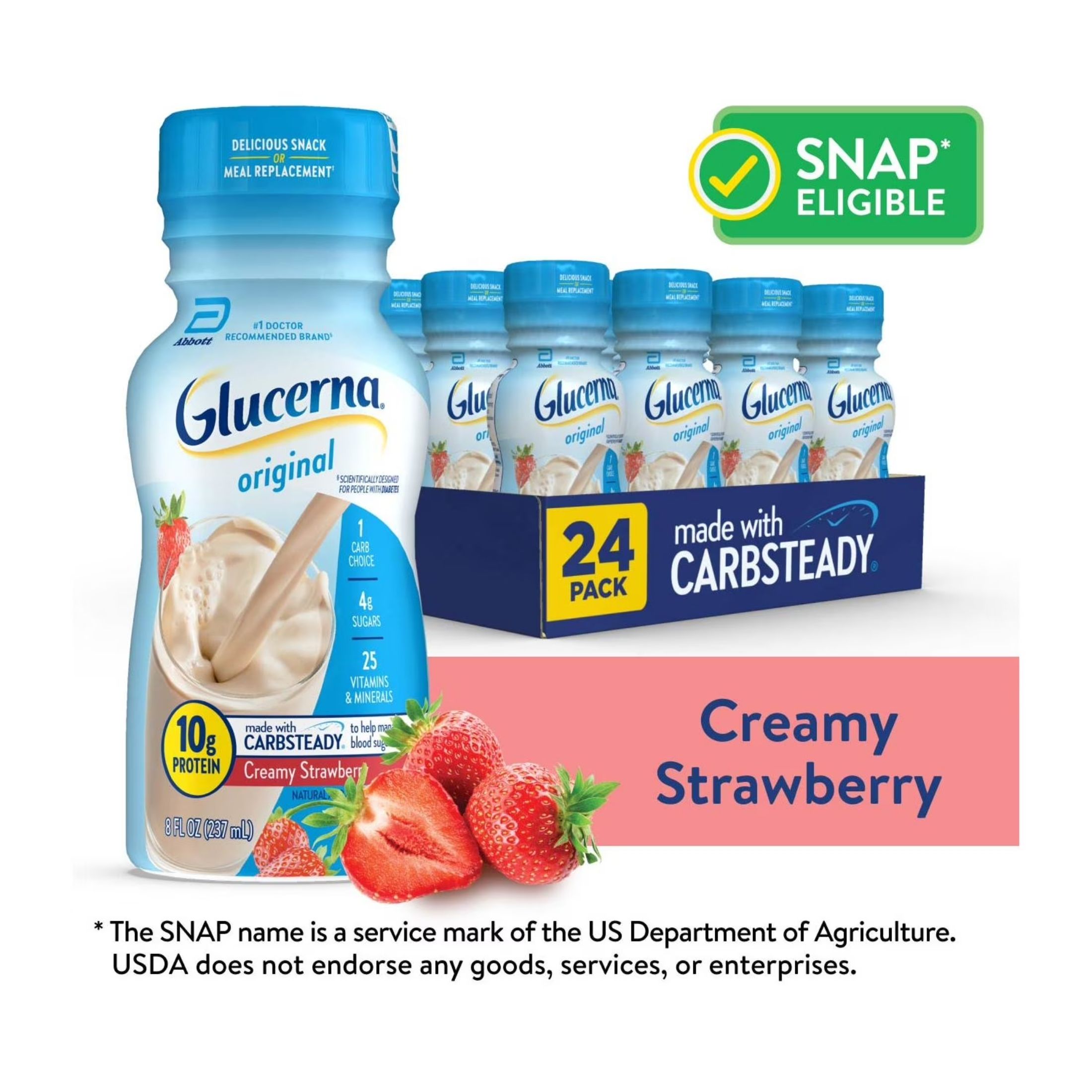 Glucerna Diabetes Nutritional Shake, To Help Manage Blood Sugar, Creamy Strawberry, 8 Fl Oz