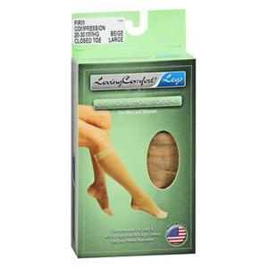 Loving Comfort Stockings Sheer Knee High 20-30Mmhg Closed Toe Women Beige Large, 1 Pair
