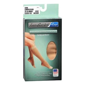 Loving Comfort Stockings Knee High Support Closed Toe, Firm, Beige, Medium - 1 Pr