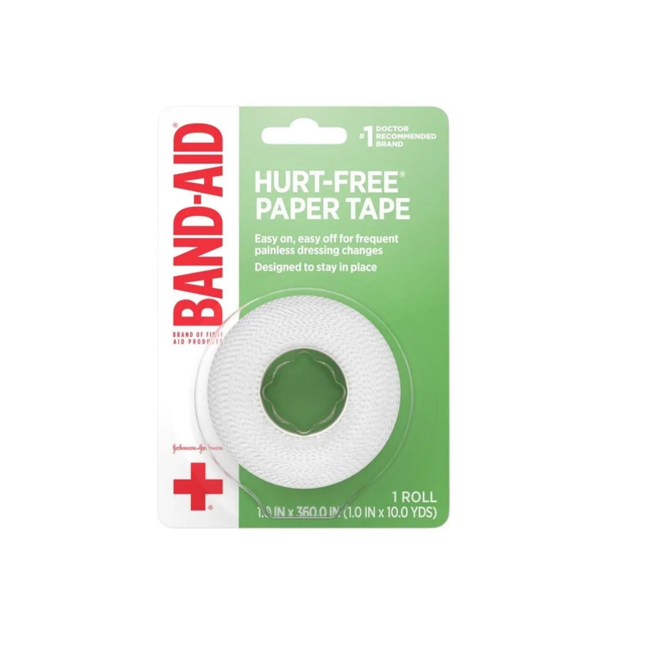 Band-Aid Brand First Hurt-Free Medical Adhesive Paper Tape For Wound Dressings, 1 In By 10 Yd