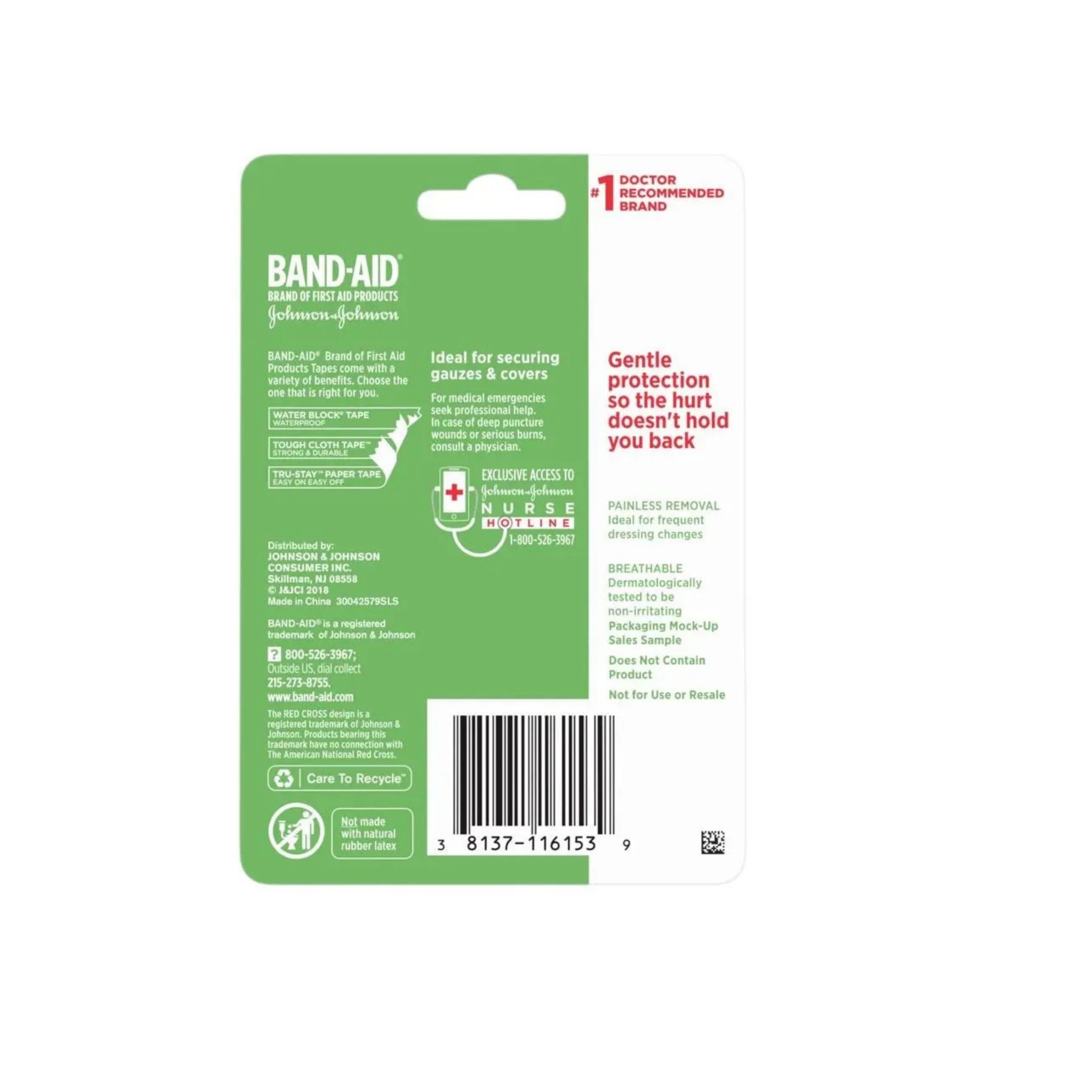 Band-Aid Brand First Hurt-Free Medical Adhesive Paper Tape For Wound Dressings, 1 In By 10 Yd