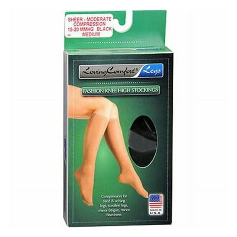 Loving Comfort Stockings Fashion Knee High Sheer Moderate Compression Black Medium - 1 Pair