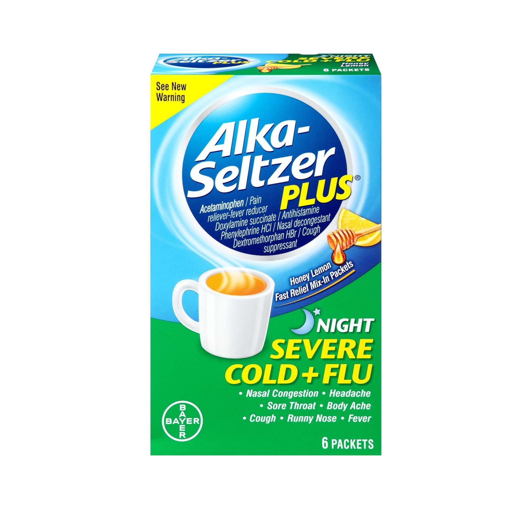 Alka-Seltzer Plus Severe Cold & Flu Night Honey Lemon Zest 6 Packets