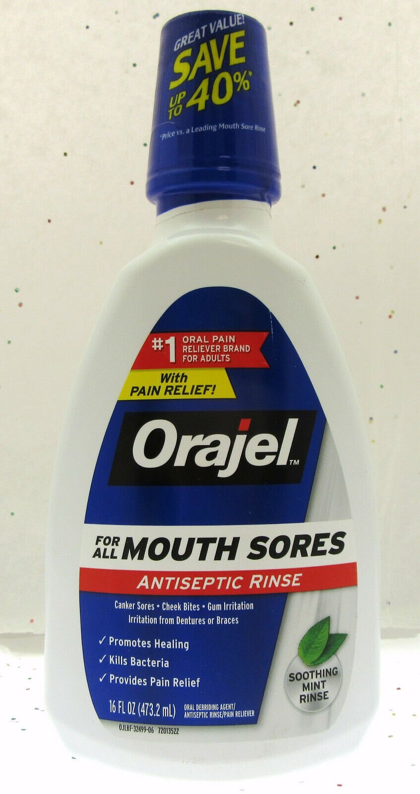 Orajel Antiseptic Rinse, Mouth Sores, Soothing Mint Rinse 16 Oz