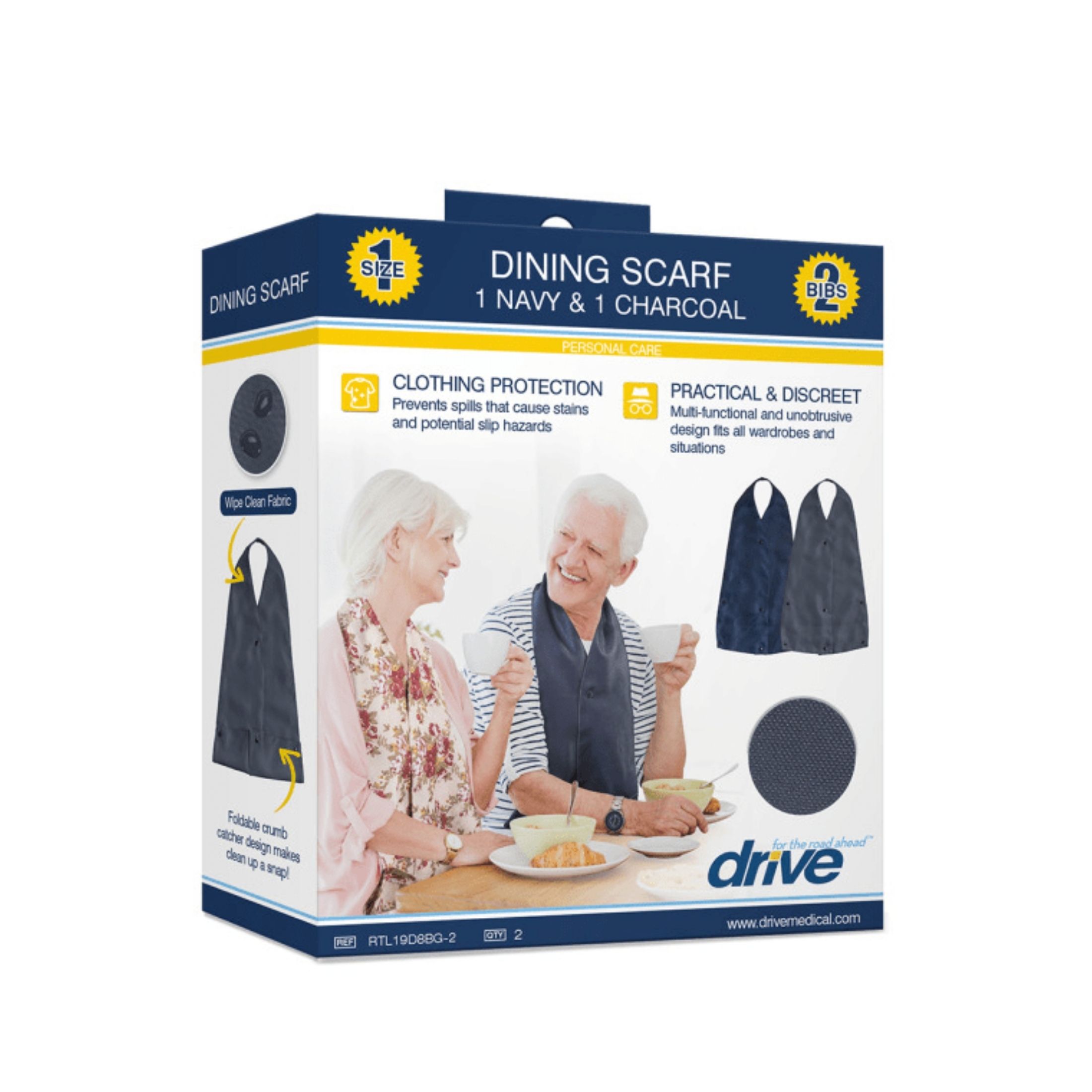 Drive Medical Dining Adult Bib Scarf - Navy And Charcoal