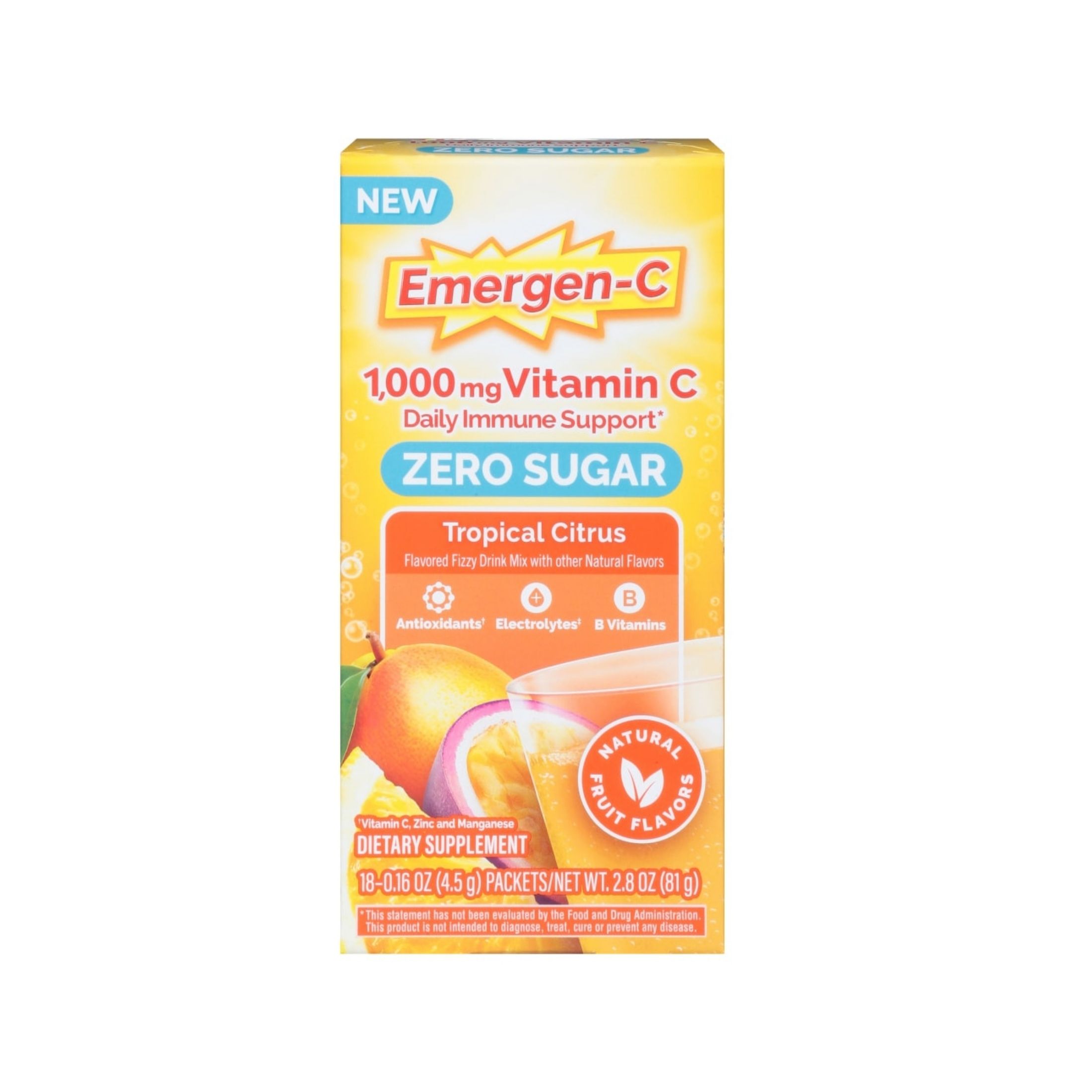 Emergen-C Vitamin Zero Sugar, 1000 Mg, Tropical Citrus