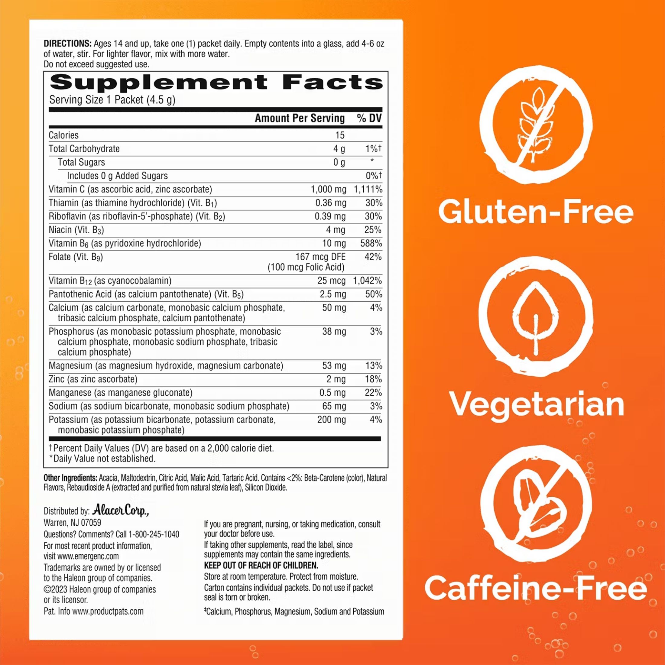Emergen-C Vitamin Zero Sugar, 1000 Mg, Tropical Citrus