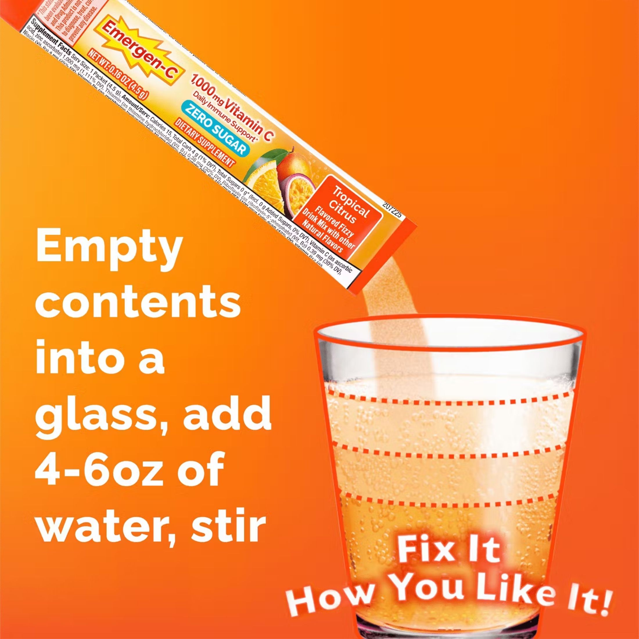 Emergen-C Vitamin Zero Sugar, 1000 Mg, Tropical Citrus