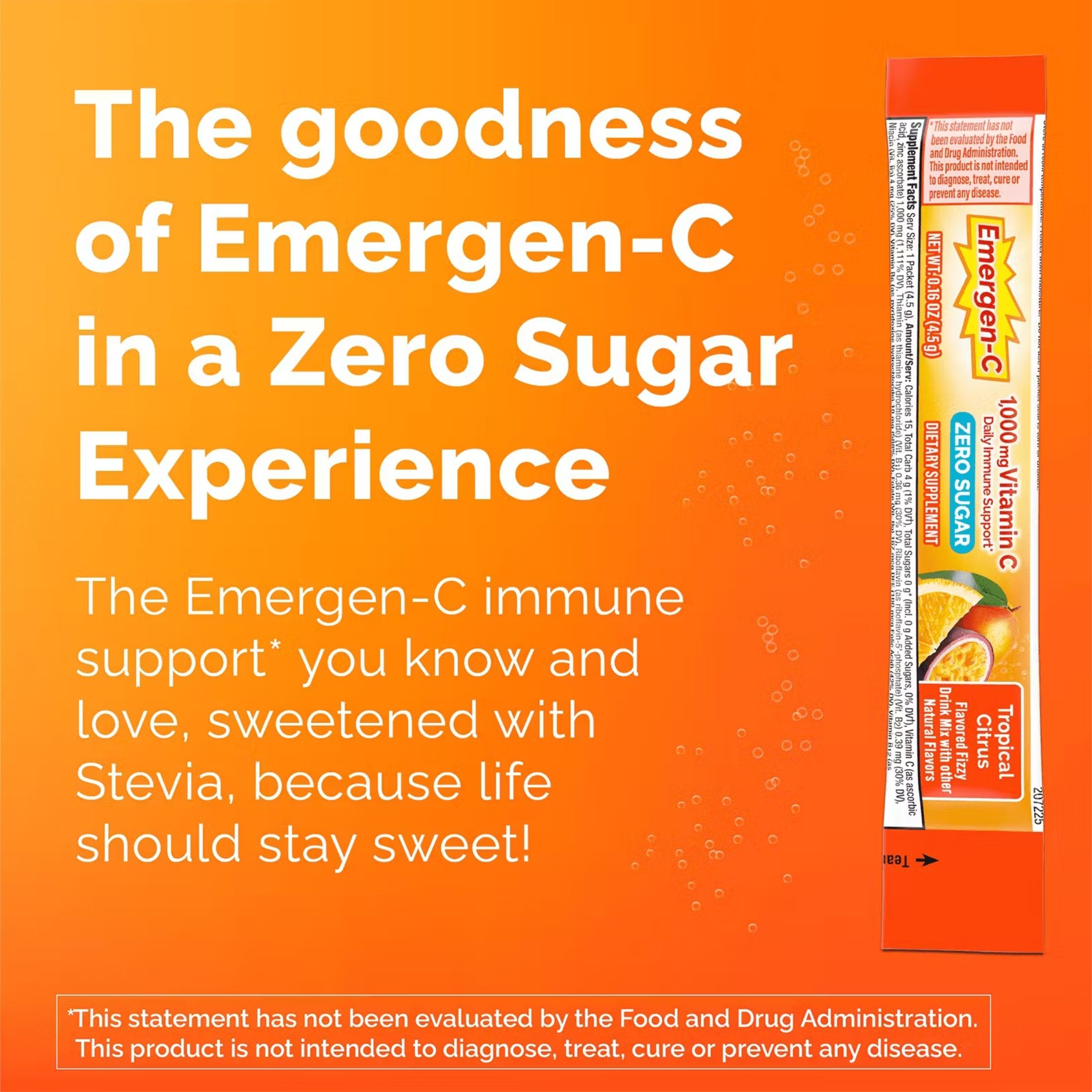 Emergen-C Vitamin Zero Sugar, 1000 Mg, Tropical Citrus