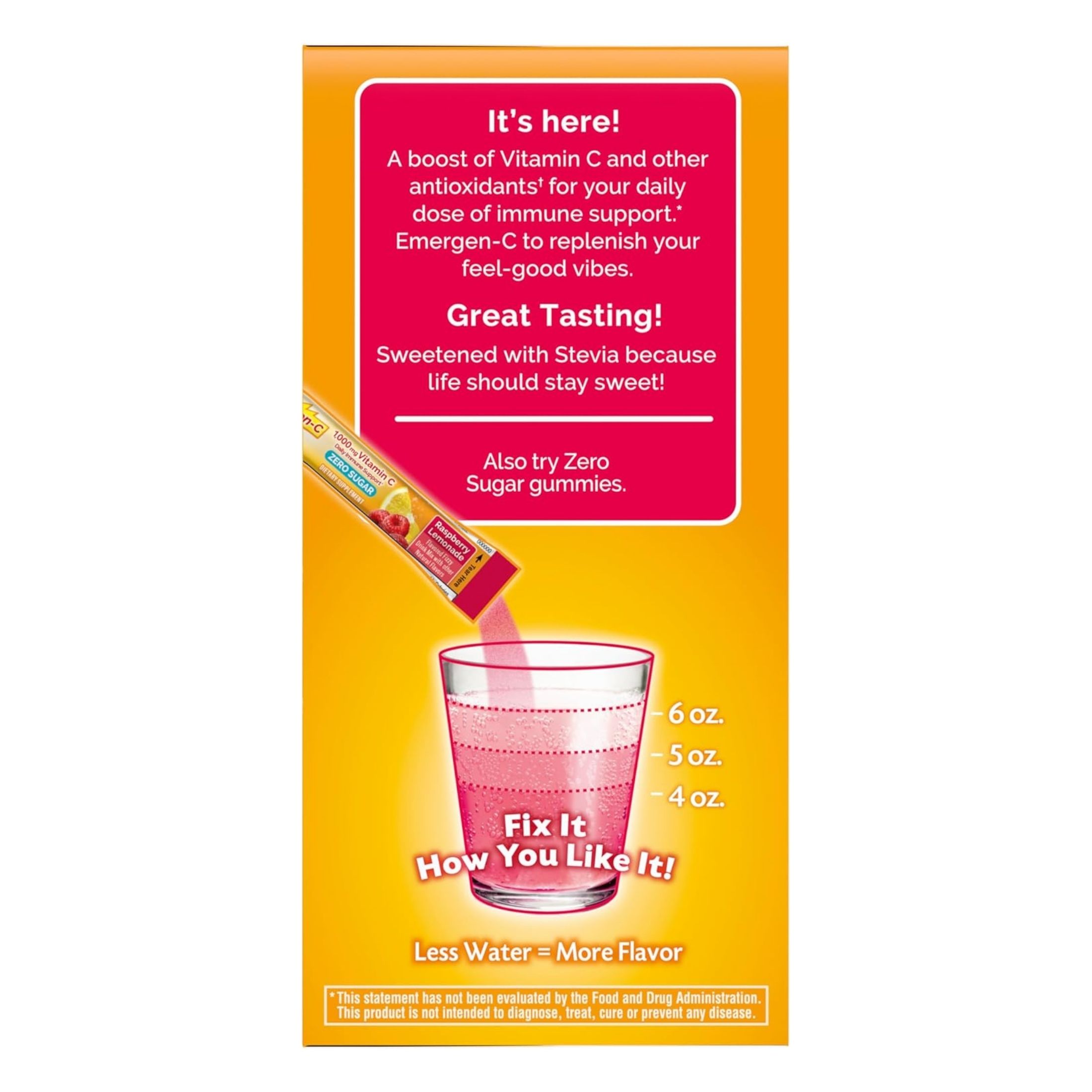 Emergen-C Zero Sugar Immune Support Powder Raspberry Lemonade