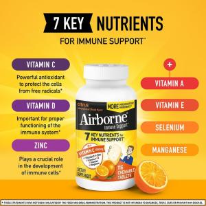 Airborne Immune Support Supplement Vitamin C Citrus Chewable Tablets
