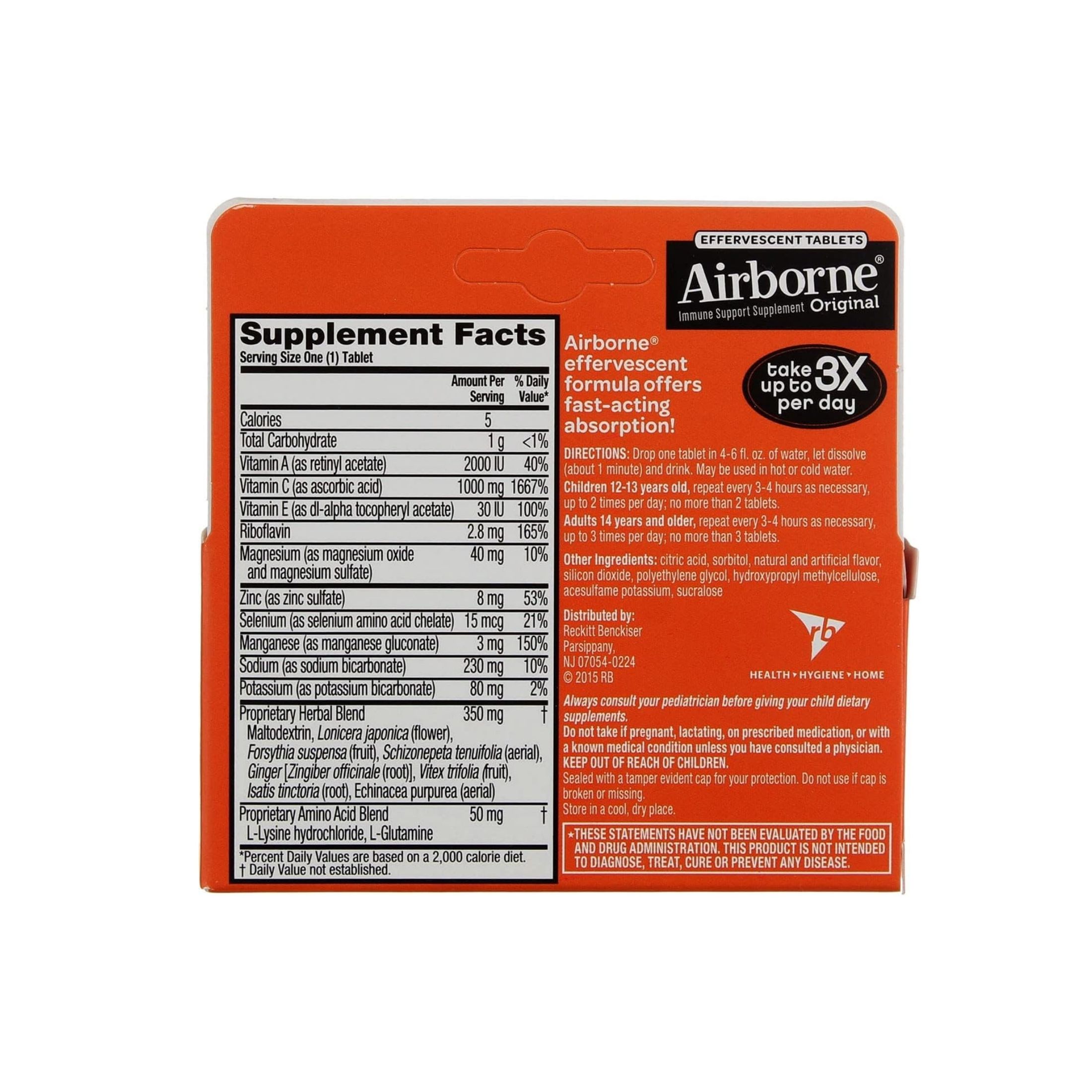 Airborne Effervescent Tablets, Vitamin C - Immune Support Supplement Zesty Orange