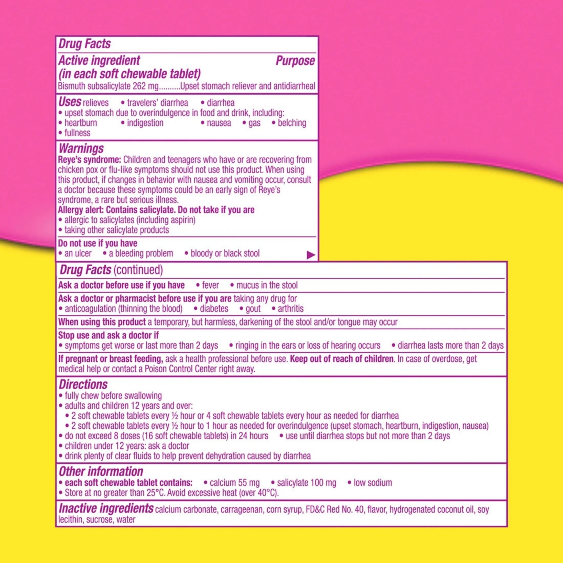 Pepto Bismol Stomach Reliever/Antidiarrheal, Chewable Tablets, Winter Frost