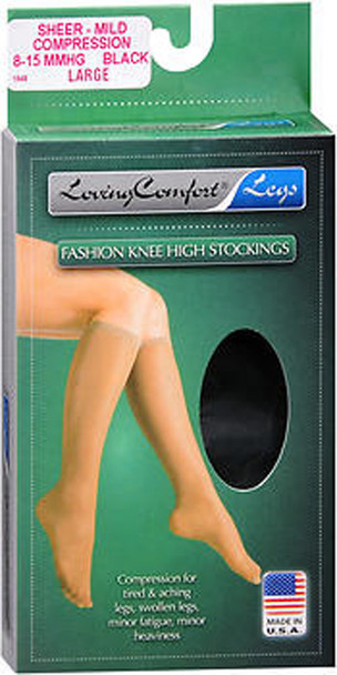 Loving Comfort Stockings Knee High 8-15mmHG - Black - Large - 1 Pair