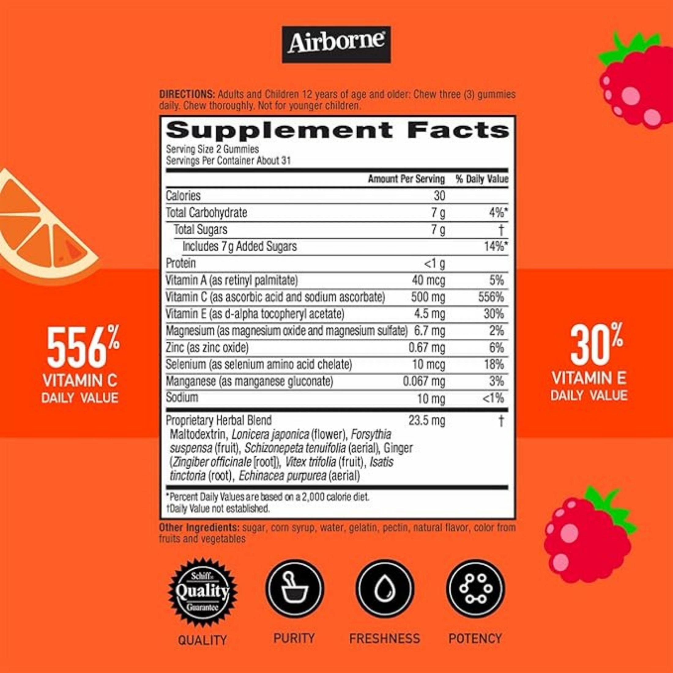 Airborne Original Immune Support Supplement, Assorted Fruit Flavors, 63 Gummies