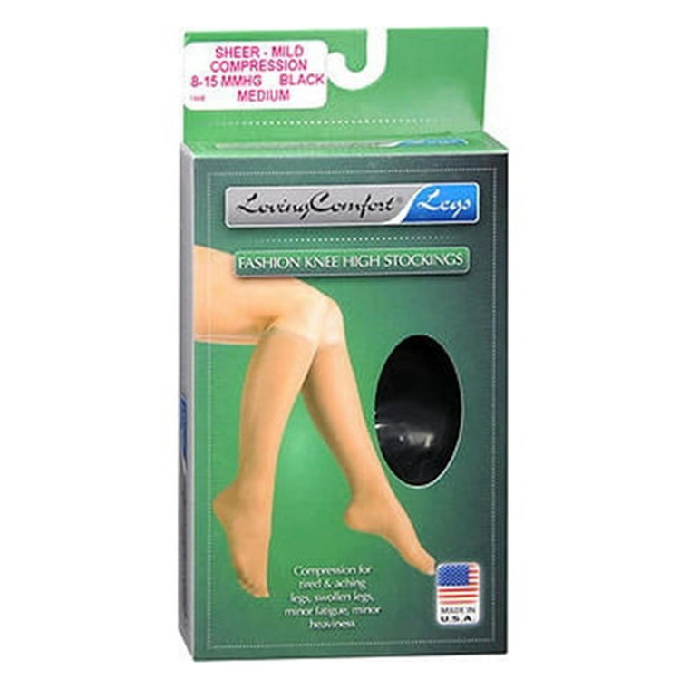 Loving Comfort Stockings Sheer Knee High 8 To 15Mmhg Closed Toe Women Black, Medium, 1 Pair
