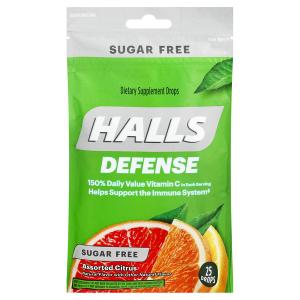Halls Defense Vitamin C Sugar Free Assorted Citrus Supplement Drops