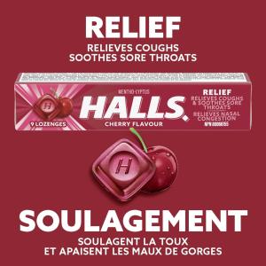 Halls 62476 Cherry Flavor Menthol Cough Drops, 9 Piece