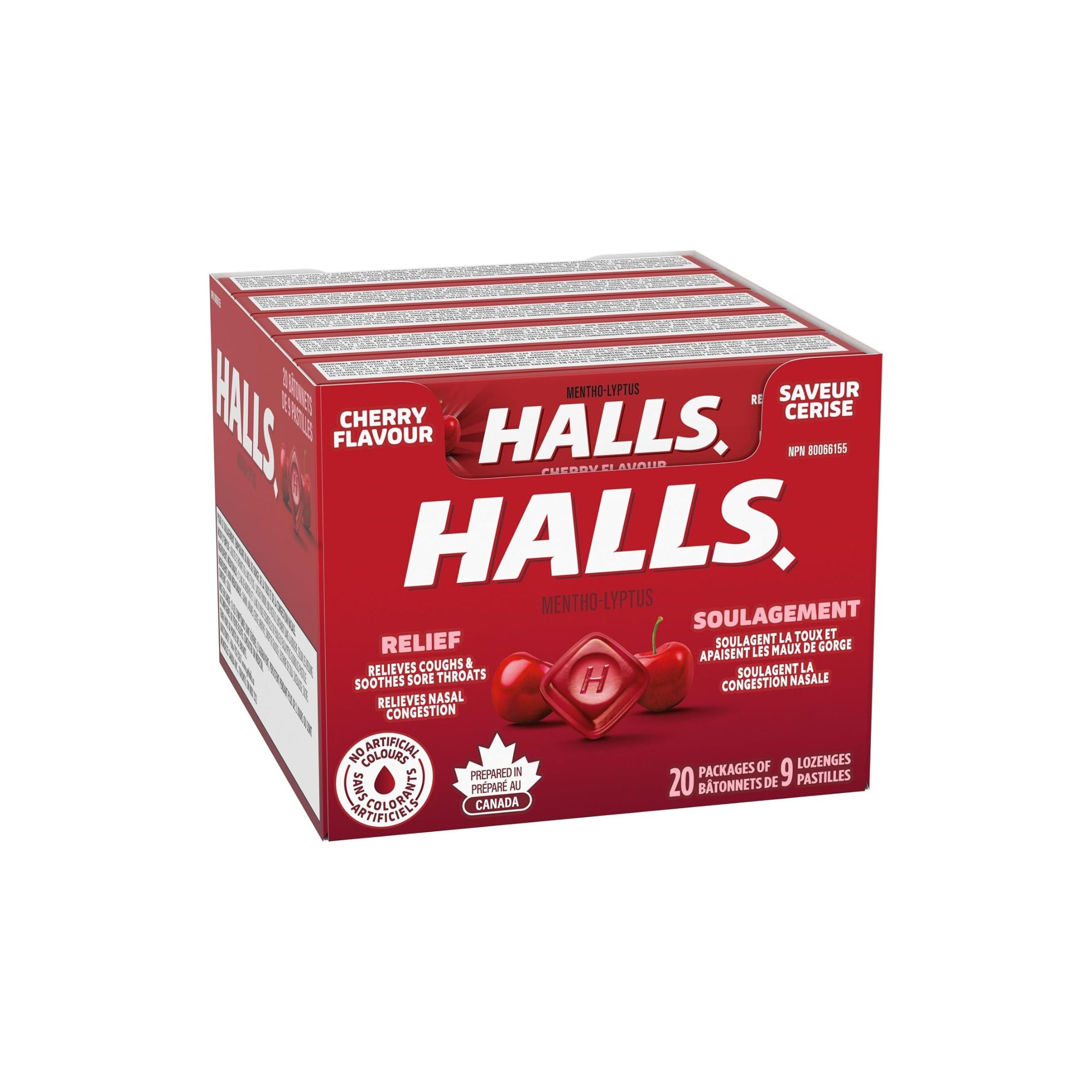 Halls 62476 Cherry Flavor Menthol Cough Drops, 9 Piece