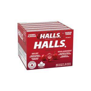 Halls 62476 Cherry Flavor Menthol Cough Drops, 9 Piece