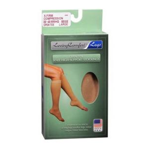 Loving Comfort Support Knee High Stockings X-Firm Open Toe Beige Large 1 Pair