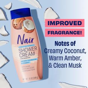 Nair Hair Remover, Natural Coconut Oil & Vitamin E, Shower Cream