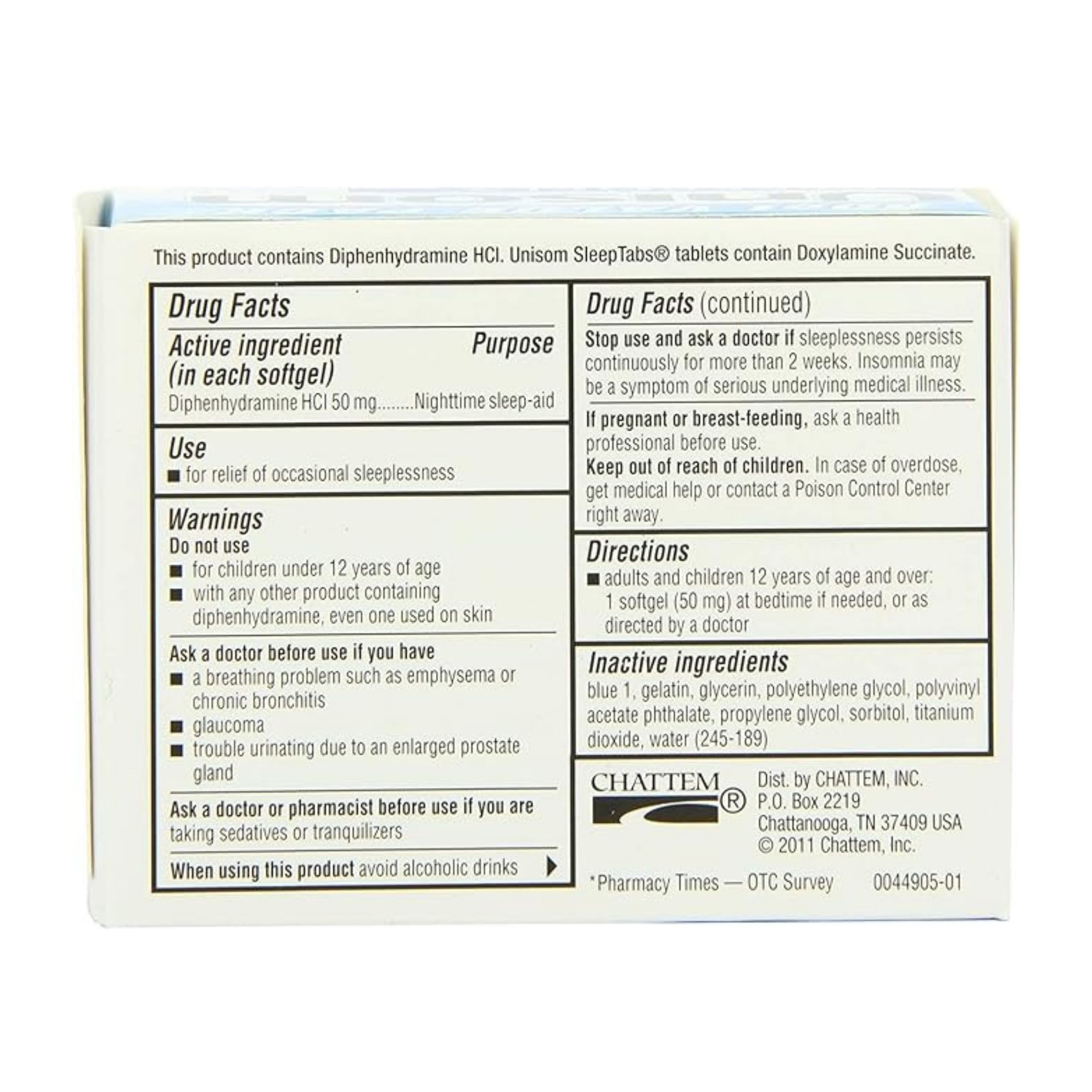 Unisom Nighttime Sleep Aid, 50 Mg, Soft Gels