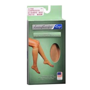 Loving Comfort Medical Legware Knee High Open Toe Stockings Medium Beige