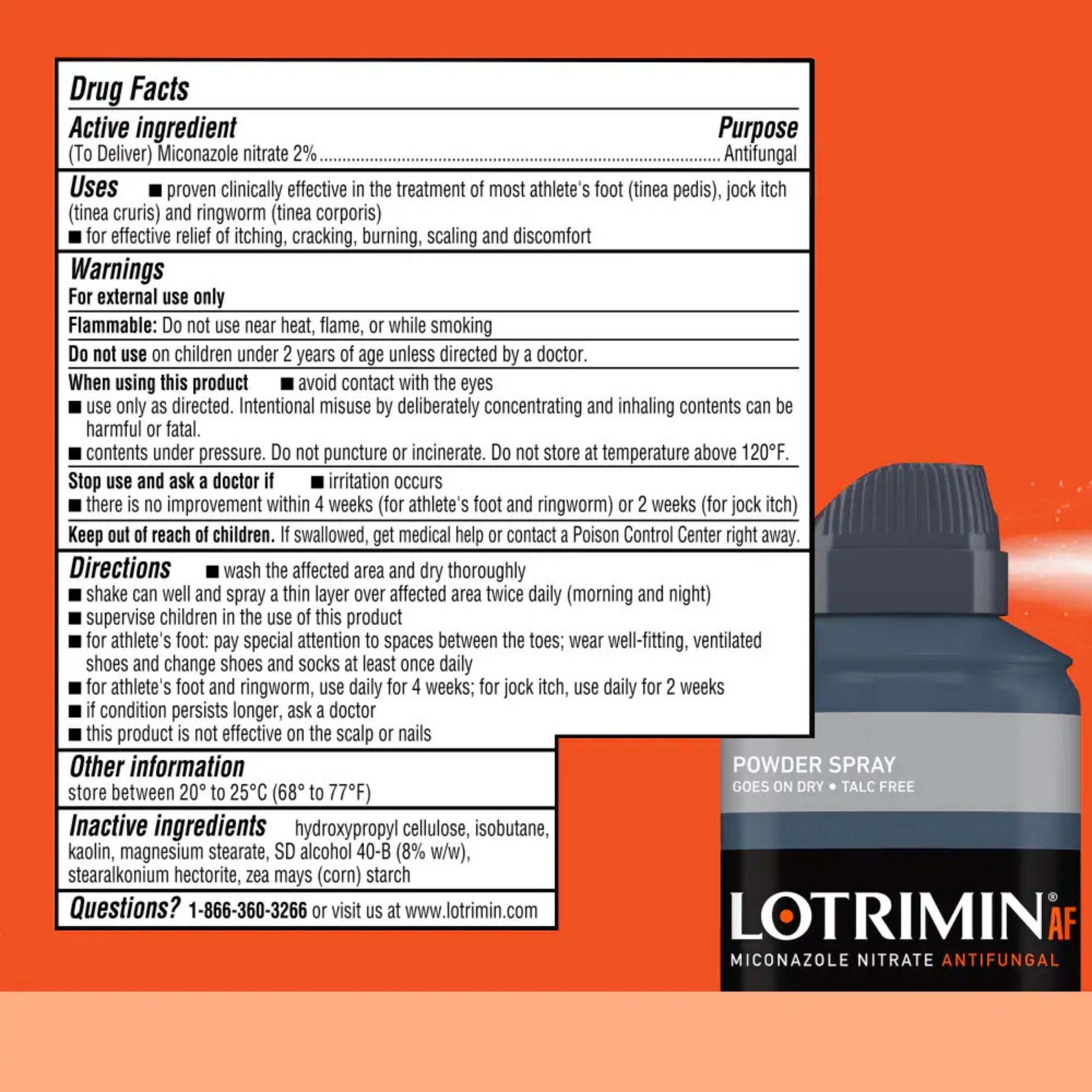 Lotrimin Deodorant Powder Spray, Miconazole Nitrate Antifungal, Athlete's Foot, 4.6 Oz