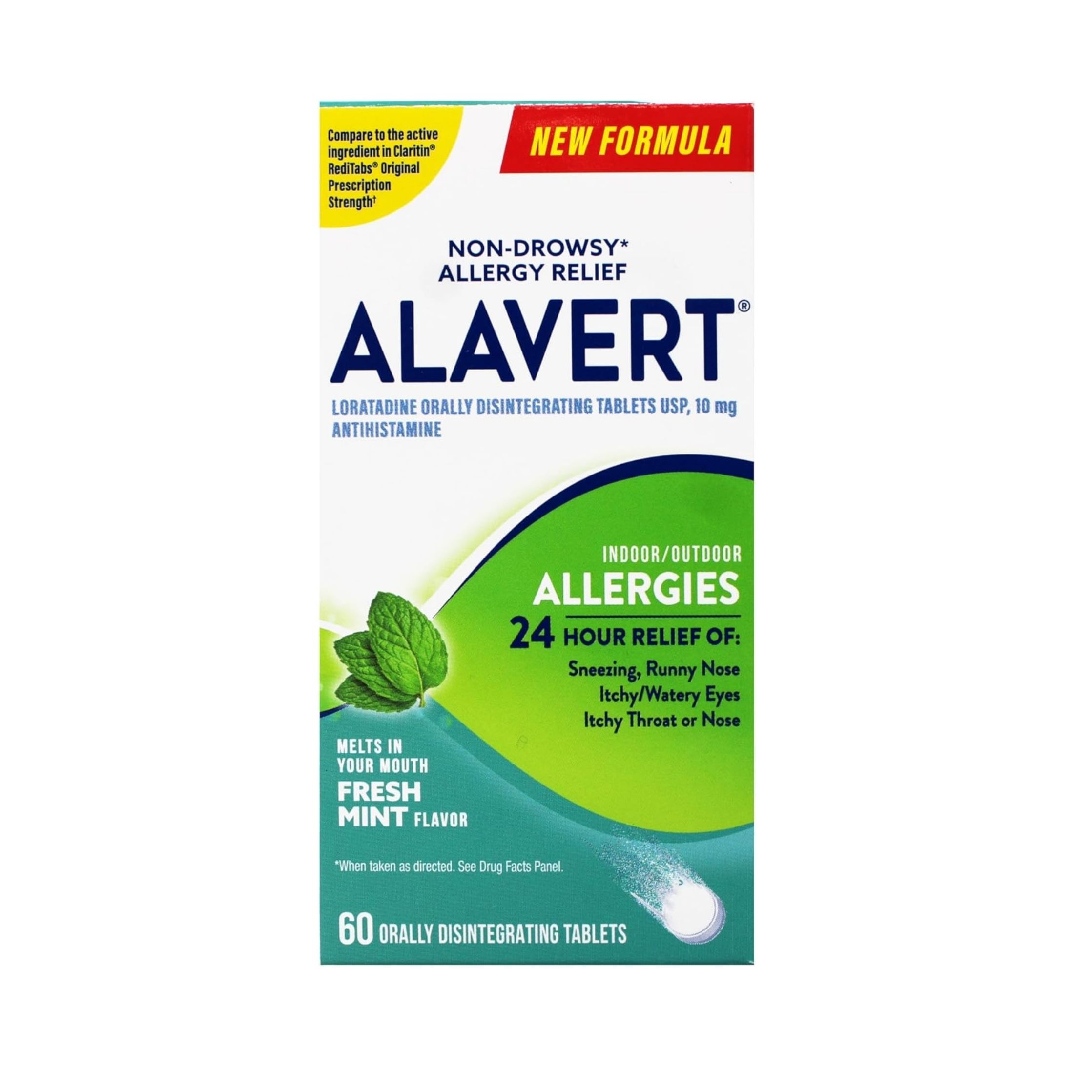 Alavert Allergies, Fresh Mint Flavor, Indoor/Outdoor, Tablets