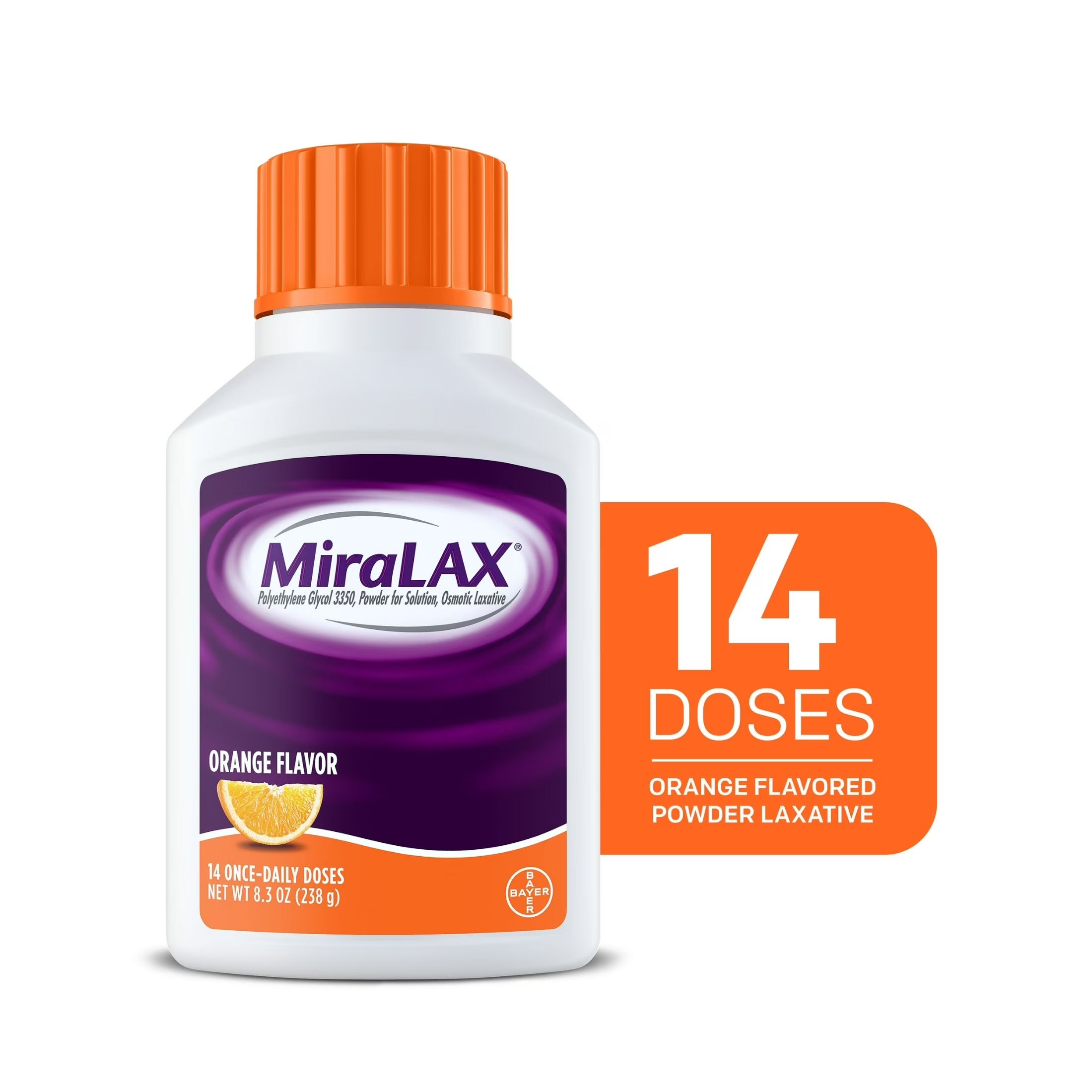 MiraLAX Orange Flavor Powder Laxative, 8.3 Oz