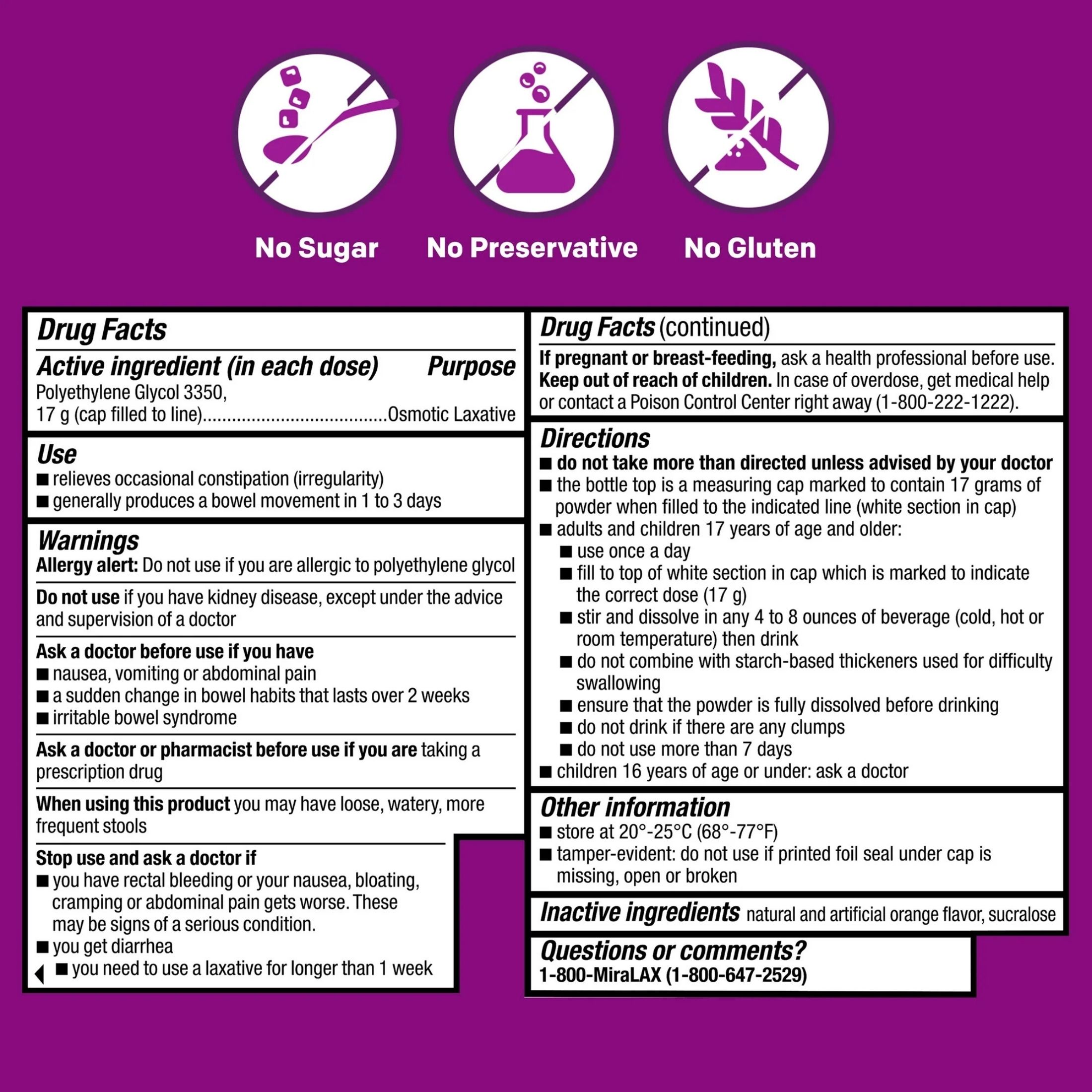 MiraLAX Orange Flavor Powder Laxative, 8.3 Oz