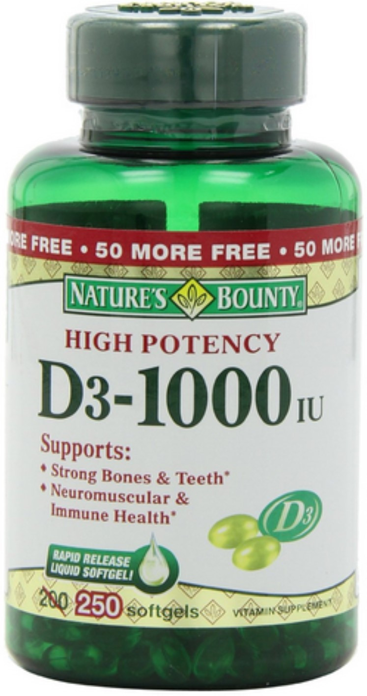 Nature's Bounty Vitamin D3, 25 Mcg (1000 IU), 250 Rapid Release Softgels